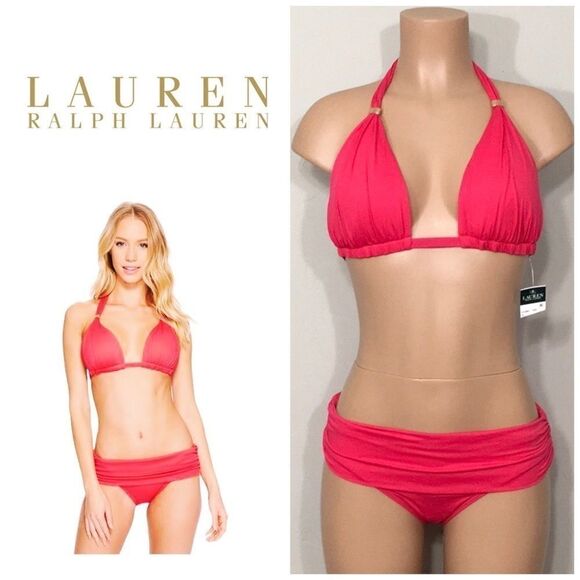 New. Lauren Ralph Lauren Raspberry bikini set.  16-top/14-bottom - Picture 1 of 12